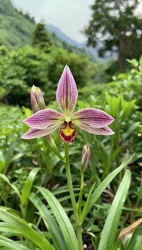 4K footage of Bhatou Phool wild orchids Assam blooming during the spring season emphasizing floral details color delicate petal motion botanical stock 