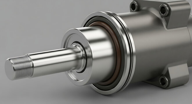  Industrial high pressure hydraulic cylinder actuator with polished chrome rod for automation manufacturing machinery and heavy duty construction equipment fluid power mechanical system parts.
