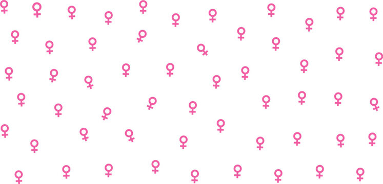 Seamless Pink Female Gender Symbol Pattern on Light Background, Feminine Vector Wallpaper Design.