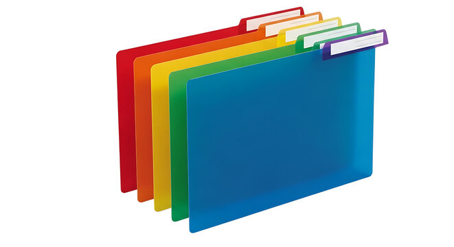 A stack of colorful file folders on a black background PNG