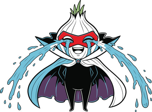 Onion vampire crying tears of joy in a comical scene