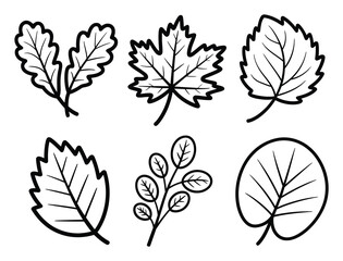 Collection of Six Stylized Black and White Leaf