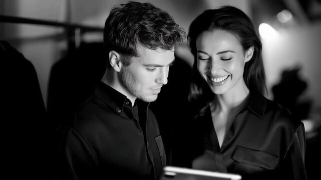 A film director verifying continuity between scenes by comparing still frames on a tablet backstage, ensuring props, lighting, and wardrobe match flawlessly &mdash; cinematic precision, production