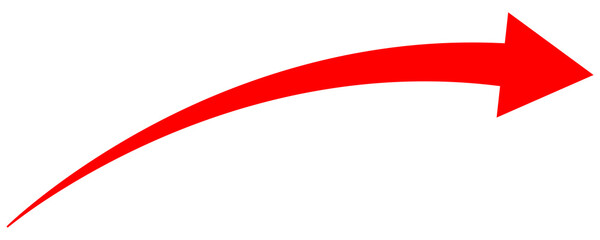 Red Curved Direction Arrow Pointing Right isolated on transparent background