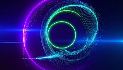 Fototapeta premium 💫 Abstract Glowing Green Oval with Swirling Multicolored Particle Trails
