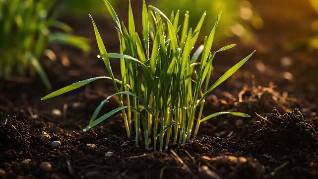 Golden Sunlight on Rich Soil with Seedlings