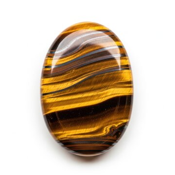 A polished tiger eye stone showcasing its unique golden and brown banded pattern