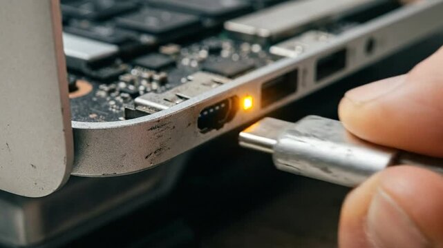 Plugging USB-C Cable into Laptop Port