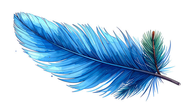 A single detailed blue and green feather, possibly stylized, against a black background