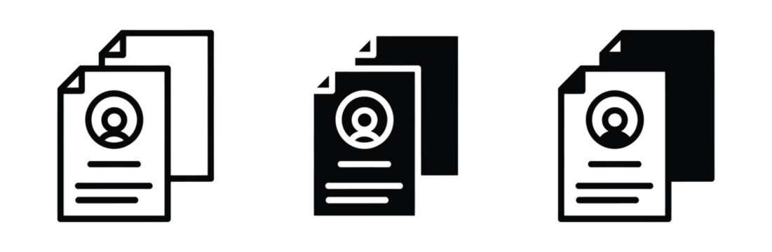 User profile document icon vector. Symbol for resume curriculum vitae, employee records, hiring recruitment, and personal identity file. Vector Illustration.