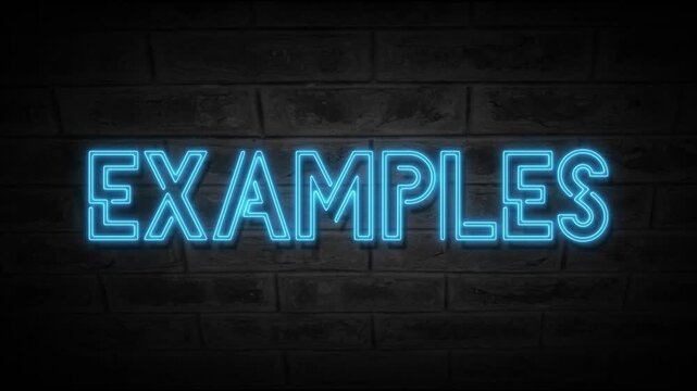 Neon Examples text animation with glowing light effect and smooth looping motion. Realistic flicker neon typography on a dark background, creating a vibrant and modern visual style. High-quality 4K 