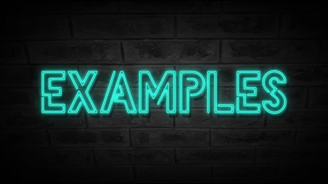 Neon Examples text animation with glowing light effect and smooth looping motion. Realistic flicker neon typography on a dark background, creating a vibrant and modern visual style. High-quality 4K 