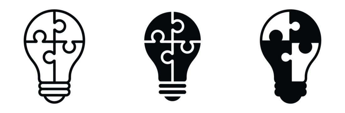 Puzzle light bulb icon vector. Symbol for collaborative idea, creative problem solving, team innovation, and strategic thinking. Vector Illustration.