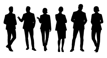 Silhouettes of six people standing in a row against a white background