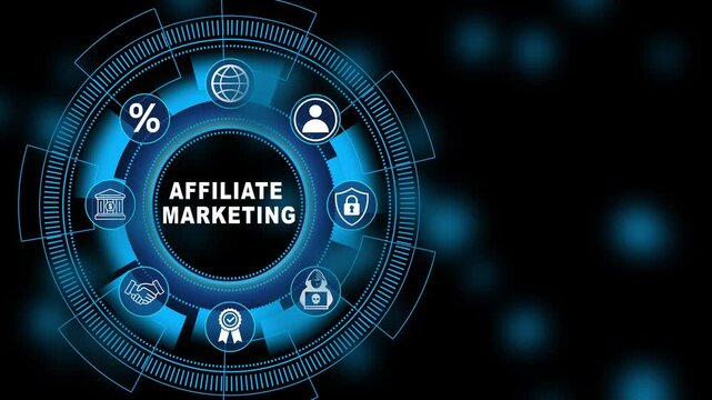 Affiliate Marketing Digital HUD Interface with Online Business Revenue Network and Futuristic Technology Visualization 4K animation video