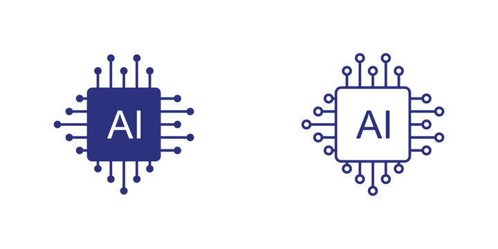 AI microchip vector icon &mdash; minimalist microchip with "AI" label, technology and processor symbol