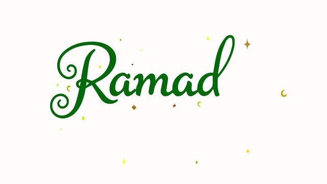 Ramadan Kareem animation text on a transparent background with green cursive font and golden sparkles.
