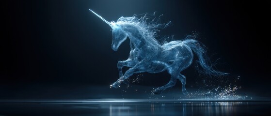 Running digital unicorn on dark background fantasy creature illustration