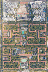 Soviet Dormitory Complex Wuhan - Aerial View of Old Red Brick Buildings