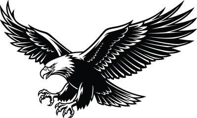 Obraz premium Black Silhouette of an Eagle with Open Wings and Extended Talons bird flight