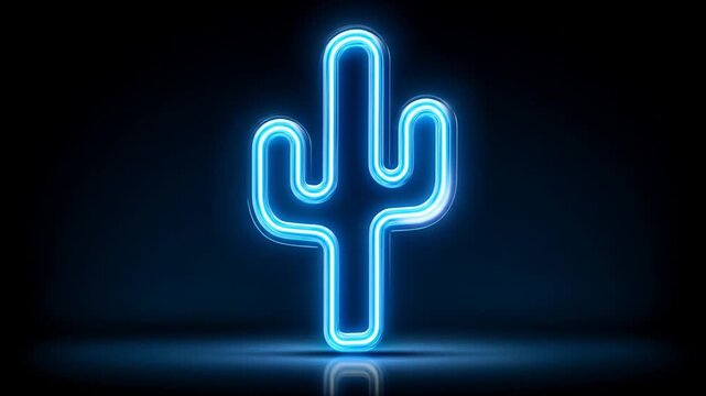 Neon cactus icon illuminated against black background for design projects