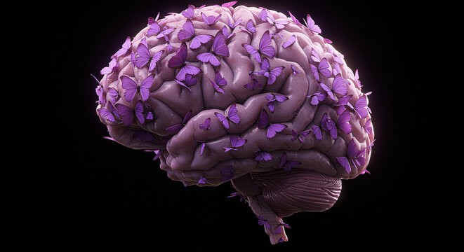 Epilepsy Awareness Day Purple Day purple brain with butterflies 3D illustration neurological disorder support advocacy healthcare awareness campaign
