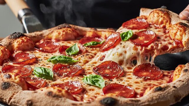Assorted Italian pizzas with salami ham and cheese slices