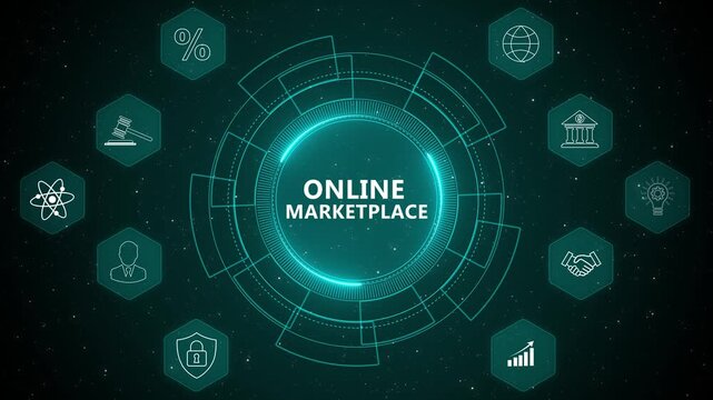 Online Marketplace E-Commerce Platform Concept with Digital Business Network and Futuristic Technology Visualization 4K animation video