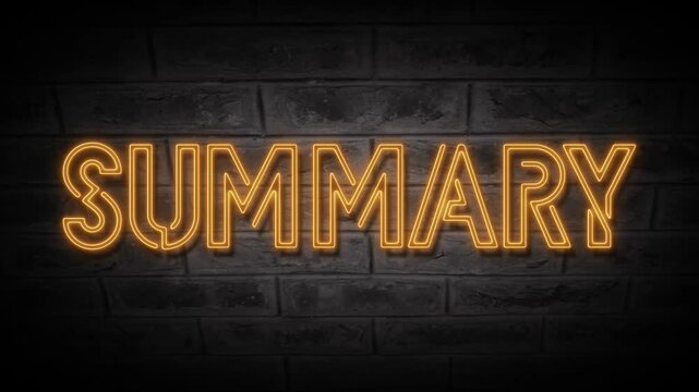 A neon sign reading summary is mounted on a dark brick wall in this dramatic video