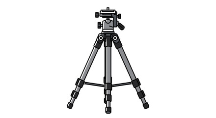 A gray camera tripod stands tall on a white background. © mboku