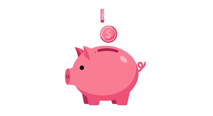Obraz premium A coin is dropping into a pink piggy bank.