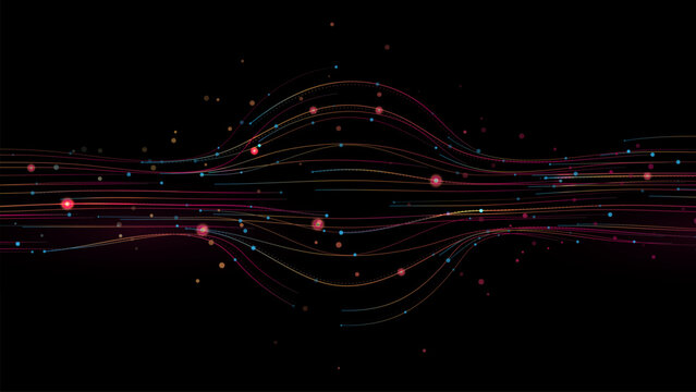 Colorful wave of light with a globe tech connection