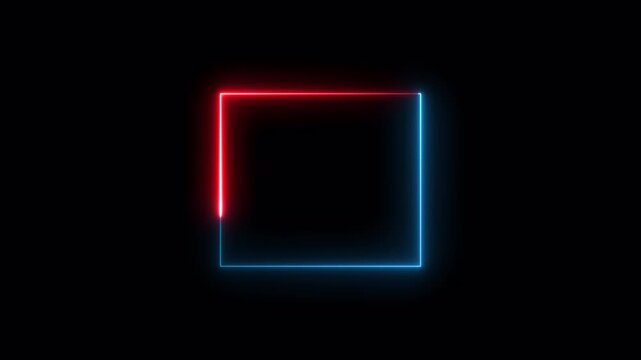 Rectangle animation glowing neon frame background , Neon line box animation, Square rectangle picture frame glowing neon animation on trasparent background.