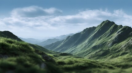 Vast rolling green mountains under a blue cloudy sky showcasing a majestic and serene natural landscape