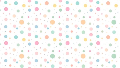 Obraz premium A playful, repeating pattern featuring a multitude of colored, randomly sized polka dots against a white backdrop
