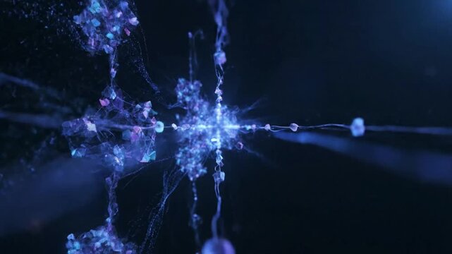 Abstract Qubit Core Pulsation A mesmerizing shot of a central, pulsating energy core surrounded by rapidly shifting, glowing qubit structures within a futuristic, dark environment.