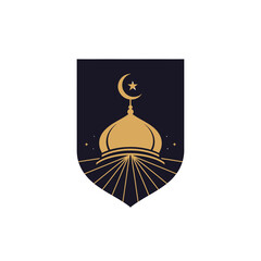 Elegant Gold Mosque Dome Emblem with Crescent Moon and Star Iconography