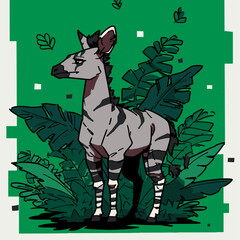 Curious Okapi in Rainforest Clearing © Edik