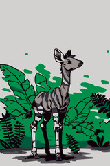 Curious Okapi in Rainforest Clearing © Edik