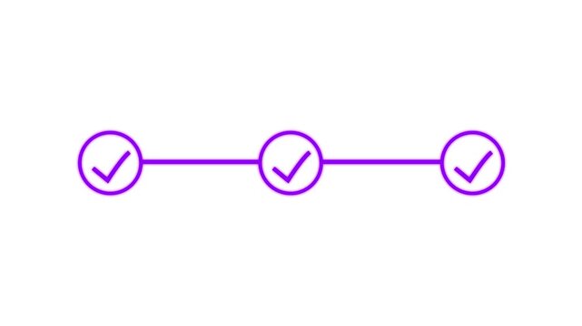 Check mark symbol arrow icon animation isolated background .animated 3 step infographic process with green check mark.