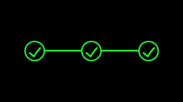Check mark symbol arrow icon animation isolated background .animated 3 step infographic process with green check mark.