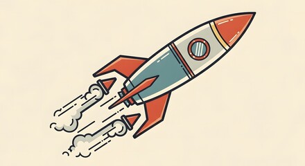 Naklejka premium Retro-style illustration of a rocket launching into space