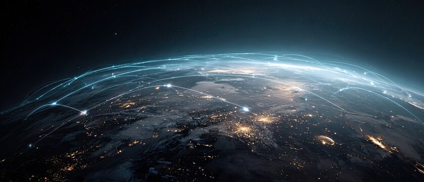 Digital abstract background of the Earth with satellites around the Earth