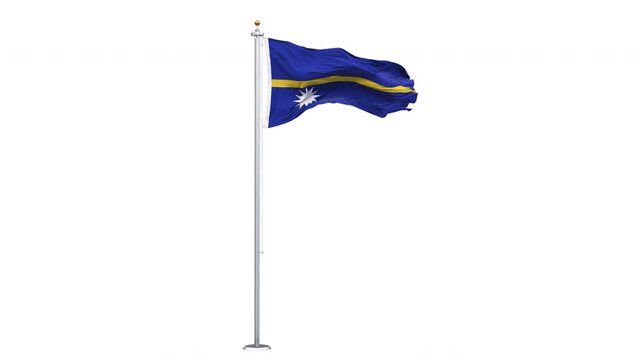 Nauru flag waving looping with transparent background, with alpha matte layer for transparency in the background.