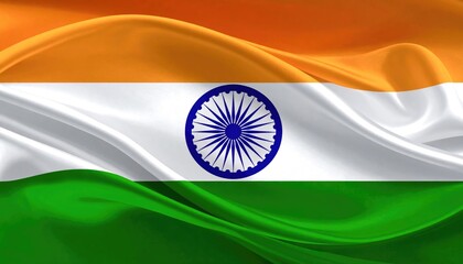 Detailed view of the Indian National Flag Tiranga waving with Ashoka Chakra emblem.