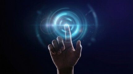 Finger Touching Futuristic Circular HUD Button