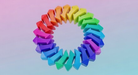 Fototapeta premium Colorful ring of arrows in a gradient background concept of direction