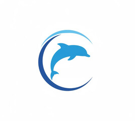 Fototapeta premium Dynamic blue dolphin leaping gracefully within a stylized circular wave, symbolizing marine life, freedom, and aquatic elegance, perfect for branding and diverse aquatic themes