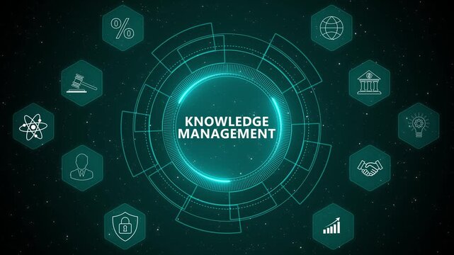 Knowledge Management System Concept with Futuristic Technology Interface and Corporate Data Sharing Visualization 4K animation video