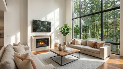 Open Concept Living Room with Double Height Windows